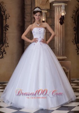 Romantic White Strapless A-line Beading Quinceanera Dress