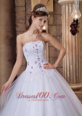 Romantic White Strapless A-line Beading Quinceanera Dress