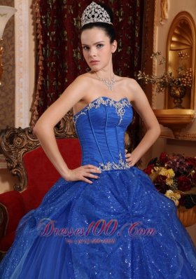 Blue Quinceanera Dress Appliques Ball Gown 2013