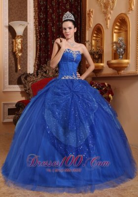 Blue Quinceanera Dress Appliques Ball Gown 2013