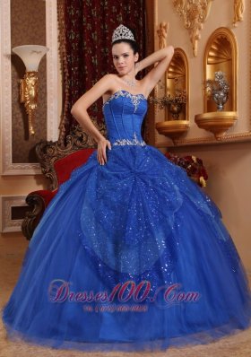 Blue Quinceanera Dress Appliques Ball Gown 2013