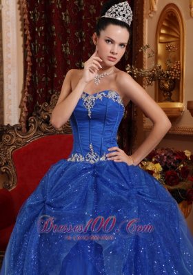 Blue Quinceanera Dress Appliques Ball Gown 2013