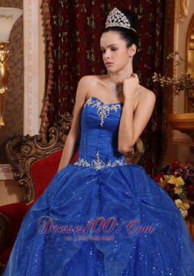 Blue Quinceanera Dress Appliques Ball Gown 2013