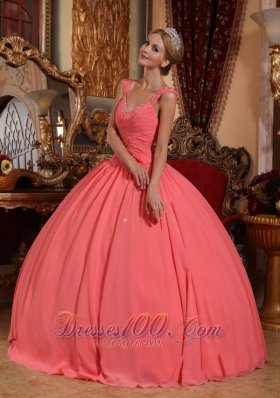 Watermelon Sweet 16 Dress V-neck Chiffon Straps