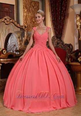 Watermelon Sweet 16 Dress V-neck Chiffon Straps