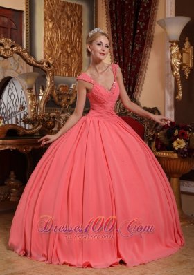 Watermelon Sweet 16 Dress V-neck Chiffon Straps