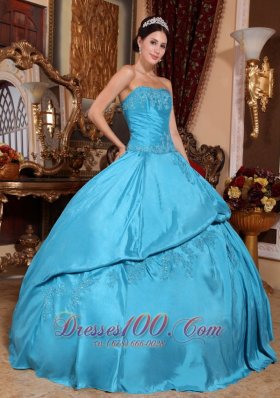 Strapless Teal Quinceanera Dress Layer Pick-ups