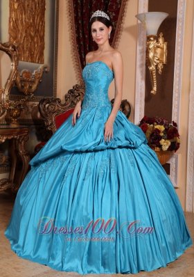 Strapless Teal Quinceanera Dress Layer Pick-ups