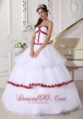 White and Red Quinceanera Dress Layer Gown