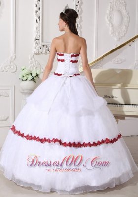 White and Red Quinceanera Dress Layer Gown