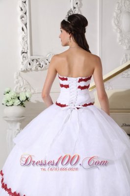 White and Red Quinceanera Dress Layer Gown