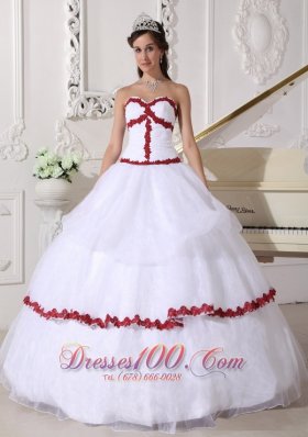 White and Red Quinceanera Dress Layer Gown