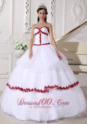 White and Red Quinceanera Dress Layer Gown