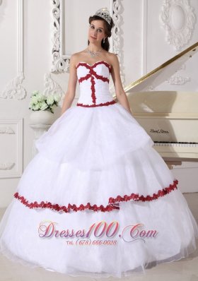 White and Red Quinceanera Dress Layer Gown