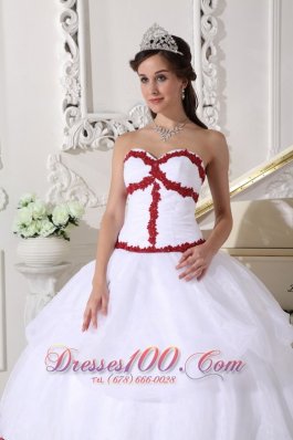 White and Red Quinceanera Dress Layer Gown