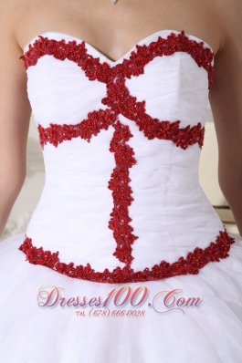 White and Red Quinceanera Dress Layer Gown