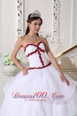 White and Red Quinceanera Dress Layer Gown