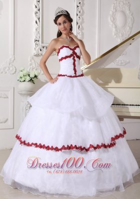 White and Red Quinceanera Dress Layer Gown