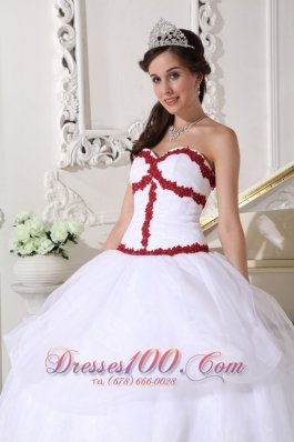 White and Red Quinceanera Dress Layer Gown