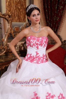 White and Pink Sweet 15 Dress Appliques Sweetheart