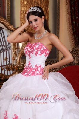 White and Pink Sweet 15 Dress Appliques Sweetheart