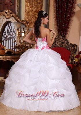 White and Pink Sweet 15 Dress Appliques Sweetheart