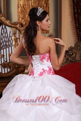 White and Pink Sweet 15 Dress Appliques Sweetheart