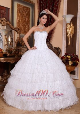 Layered Sweetheart Sweet 15 Dress White Floor-length