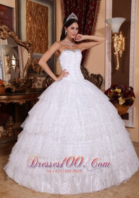 Layered Sweetheart Sweet 15 Dress White Floor-length