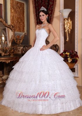 Layered Sweetheart Sweet 15 Dress White Floor-length