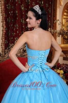 Strapless Aqua Blue Quinceanera Dress Beading