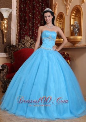 Strapless Aqua Blue Quinceanera Dress Beading