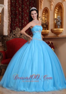 Strapless Aqua Blue Quinceanera Dress Beading