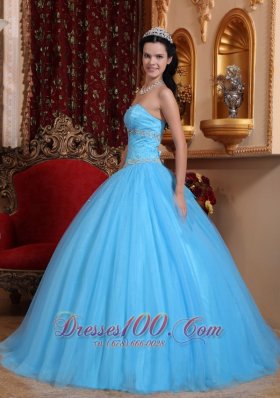 Strapless Aqua Blue Quinceanera Dress Beading