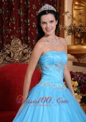 Strapless Aqua Blue Quinceanera Dress Beading