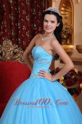 Strapless Aqua Blue Quinceanera Dress Beading