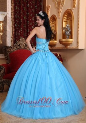 Strapless Aqua Blue Quinceanera Dress Beading