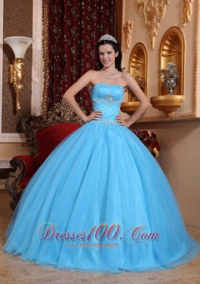 Strapless Aqua Blue Quinceanera Dress Beading