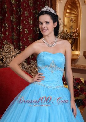 Strapless Aqua Blue Quinceanera Dress Beading