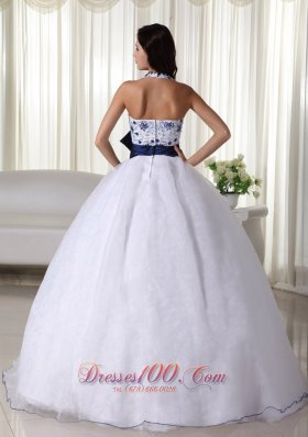 Halter White Quinceanera Dress Hand Made Flower Embroidery