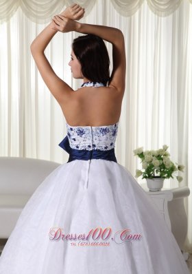 Halter White Quinceanera Dress Hand Made Flower Embroidery