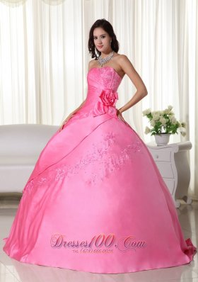 Pink Ball Gown Quinceanera Hand Made Flower Embroidery