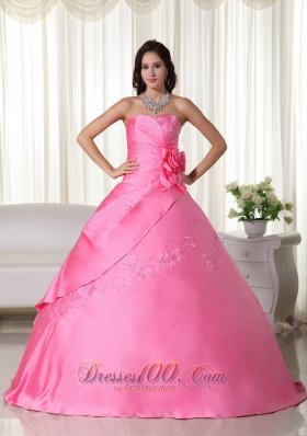 Pink Ball Gown Quinceanera Hand Made Flower Embroidery