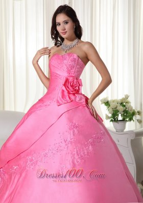 Pink Ball Gown Quinceanera Hand Made Flower Embroidery