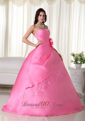 Pink Ball Gown Quinceanera Hand Made Flower Embroidery