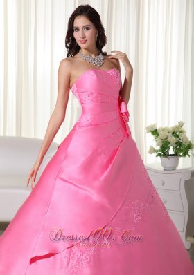 Pink Ball Gown Quinceanera Hand Made Flower Embroidery