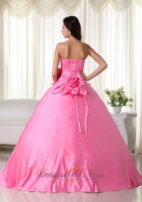 Pink Ball Gown Quinceanera Hand Made Flower Embroidery