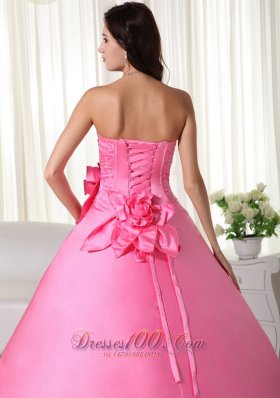 Pink Ball Gown Quinceanera Hand Made Flower Embroidery