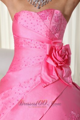 Pink Ball Gown Quinceanera Hand Made Flower Embroidery