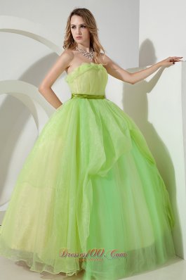 Strapless Spring Green Sweet 16 Dress Sash 2013